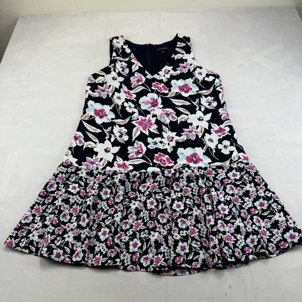 Banana Republic Black Floral Print Sleeveless Fit Flare Dress Womens Size 10